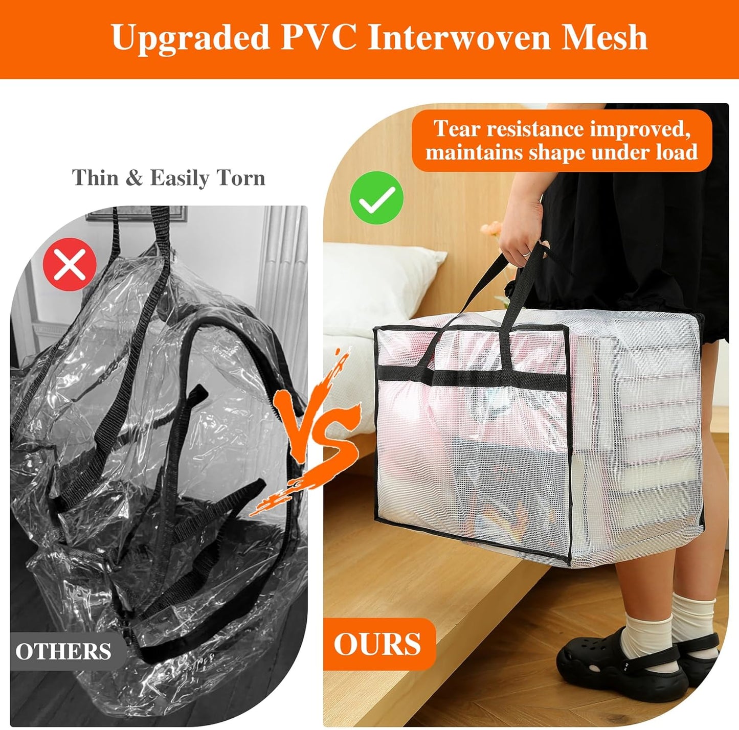 Vieshful 7 Pack 60L Clear Clothes Storage Bags with Zipper and Handles, Large Plastic Organizers for Comforter Clothes Bedding Blankets Duvets Pillow Toys & Moving