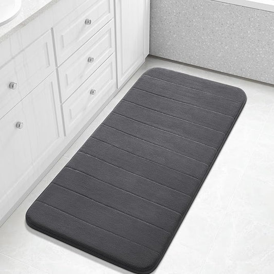 Yimobra Long Bath Mat 44"x24", Super Soft Quick Dry Memory Foam Bathroom Rug, Water Absorbent, Non Slip Backing Machine Washable for Tub Shower, Thick Comfort Support, Dark Gray