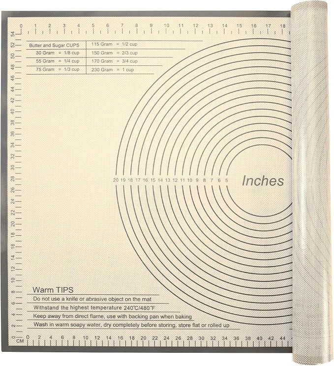 Silicone Pastry Mat 34x26 Inch - Nonstick Baking Mat Perfect for Dough, Pastry, Pie Crust, Fondant, Bread, Cookies, Pasta, Pizza
