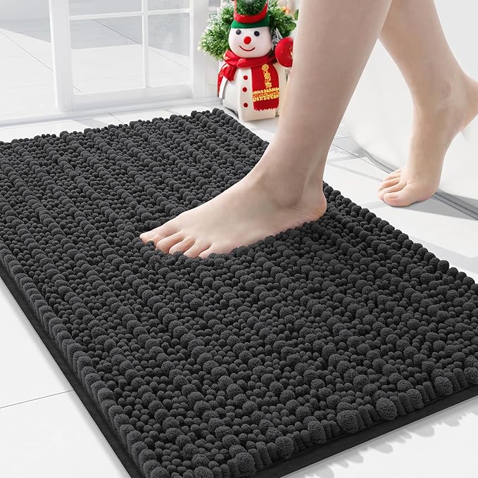 Arotive Luxury Chenille Bathroom Rug Mat, Extra Soft Thick Absorbent Shaggy Bath Rugs, Non-Slip Machine Wash Dry, Plush Bath Mats for Bathroom, Shower and Tub, 34x21, Dark Grey