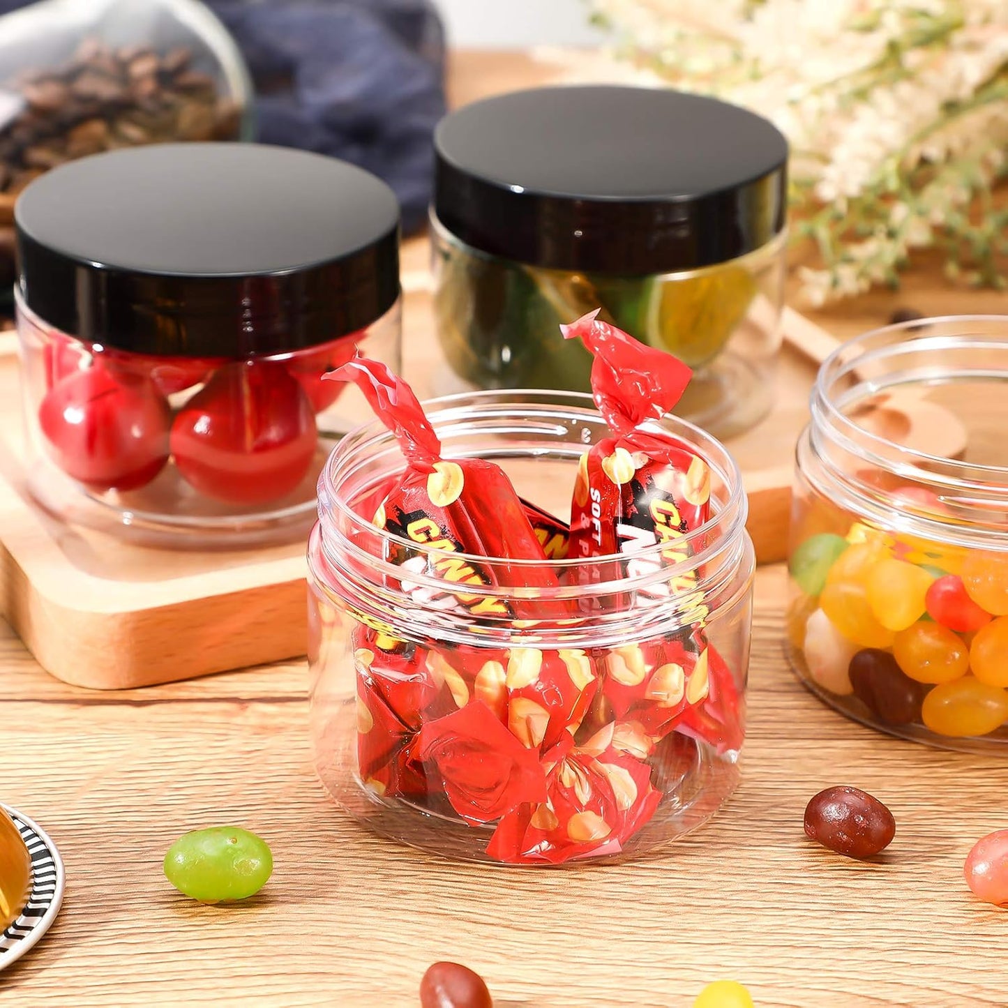 6 Pack 6oz Plastic Jars Containers with Lids Wide-mouth Refillable Leakproof Reusable Round Empty Jars for Travel Cosmetic Dry Food Spice Candy Cookie Home Kitchen Organizing(Clear)