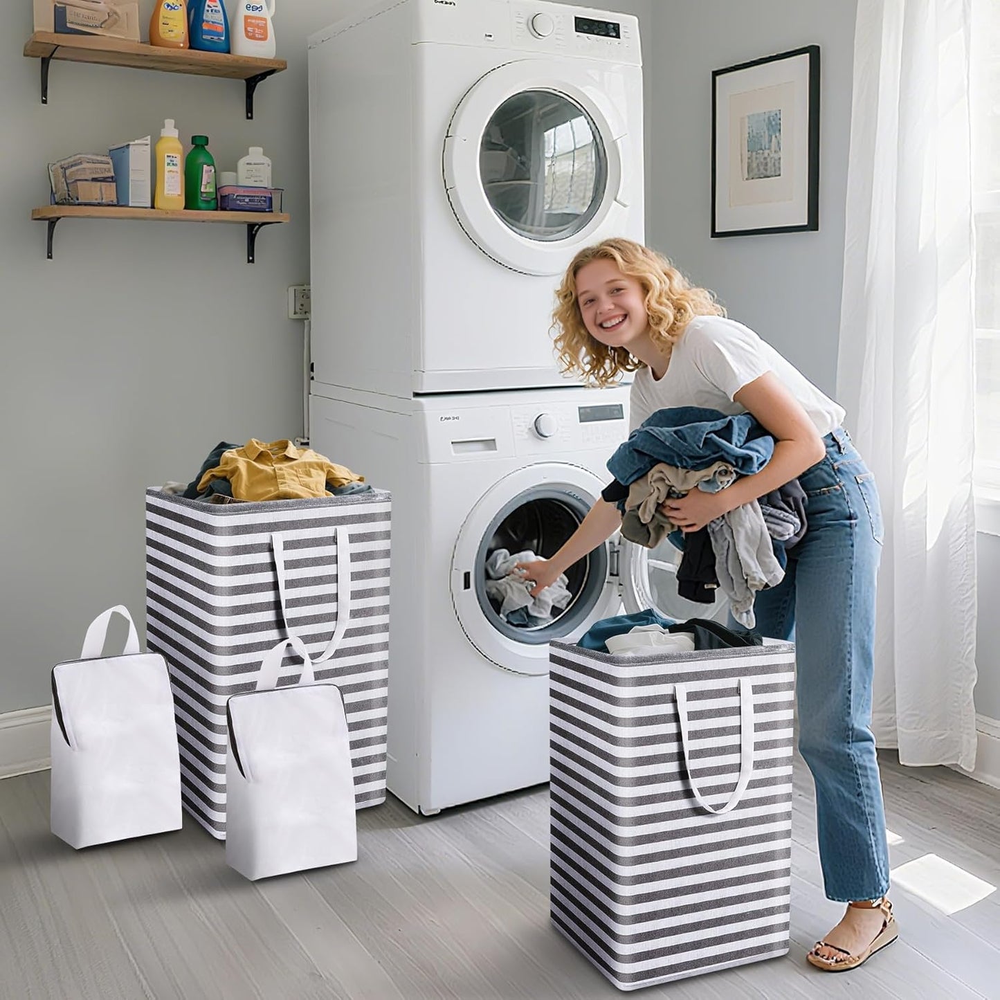 Large Collapsible Laundry Basket Hamper Bag Dirty Clothes Storage and Organization for Bedroom Bathroom Dorm Room College with Handleswith Easy Carry Clothes