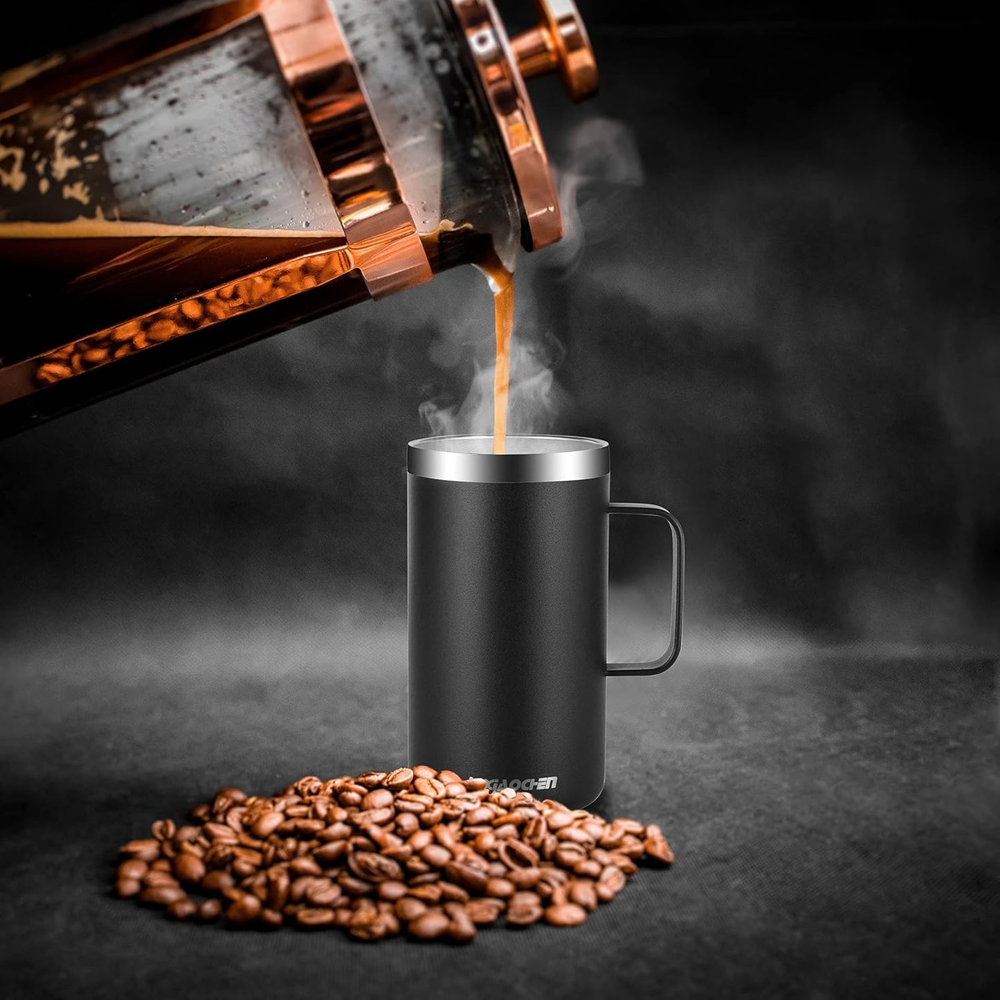 KXIAOCHEN 20oz Insulated Coffee Mug with Lid, Stainless Steel Coffee Cup, Double Wall Vacuum Coffee Tumbler with Handle, Premium Thermal Travel Coffee Mug (Black Purple 2Pack)