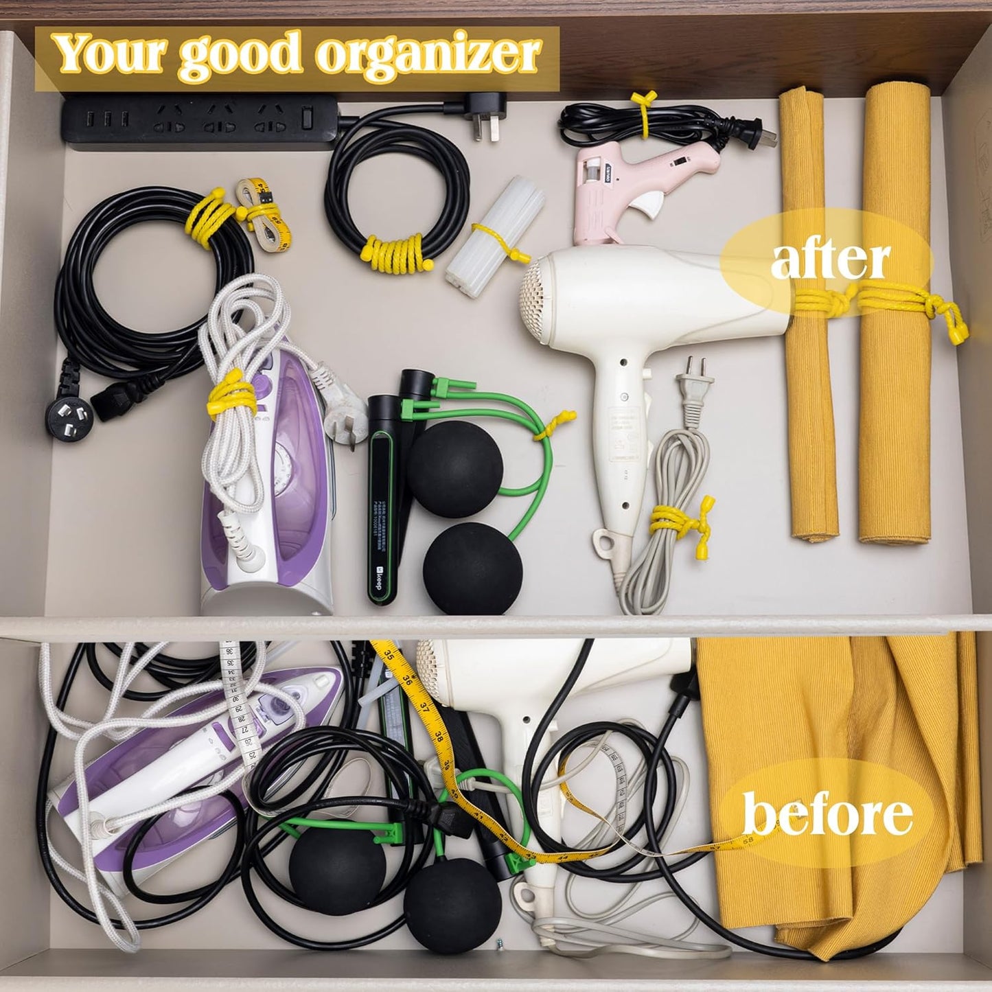 9 Pack 12-Inch Silicone Cable Ties - Reusable, Bendable Rubber Twist Ties to Organize & Bundle Cords, Wires (3 Colors)