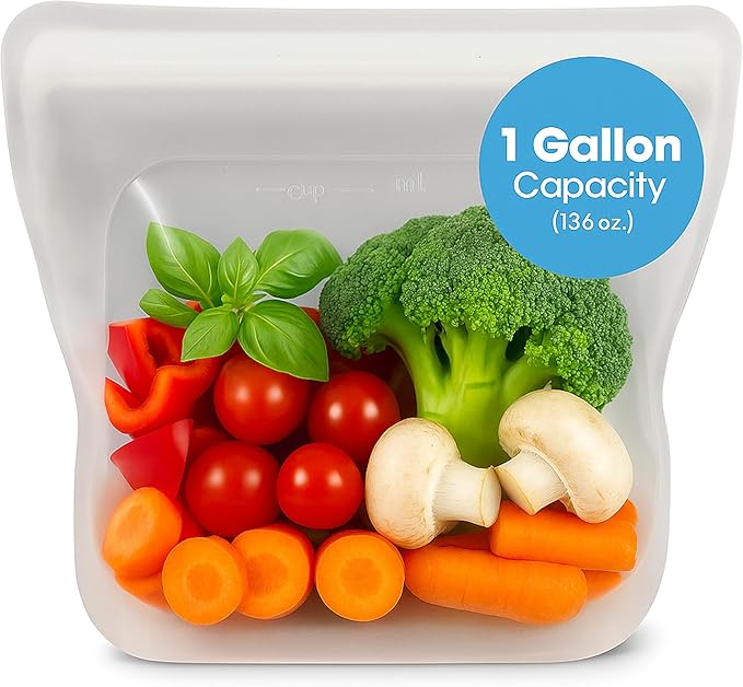 Reusable Silicone Sous Vide Bag - 1 Gallon, 135oz. XXL - 1 pcs Food Storage Bag, Freezer Container, Zero Waste Alternative for Sous Vide Cooker, Kitchen Organization, and Meal Prep Bags