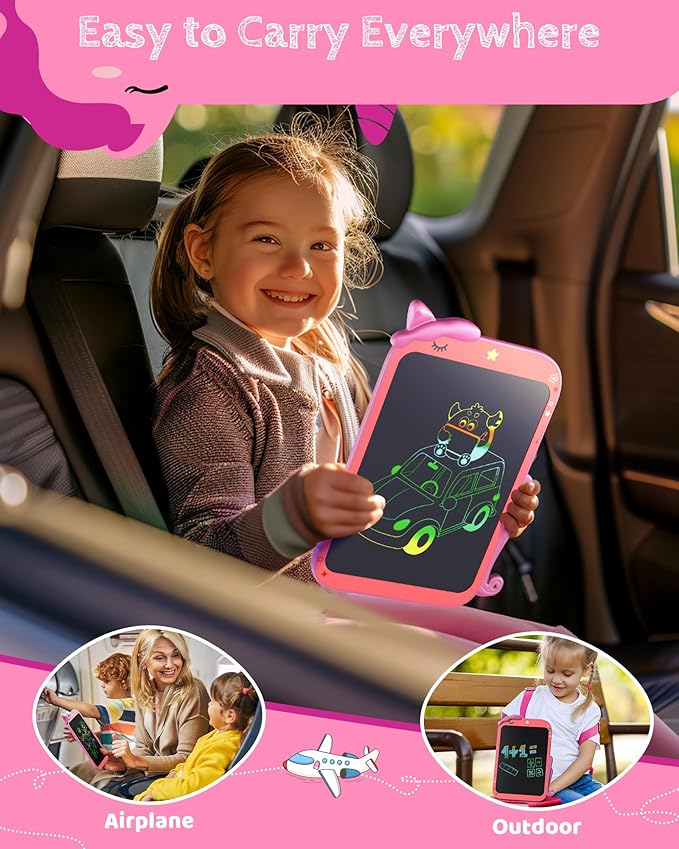 TEKFUN Toddler Boy Toys, LCD Writing Tablet for Kids, Doodle Board Dinosaur Toys, Travel Essentials Toys for 3 4 5Year Old Boys Girls, Easter Birthday Christmas Gifts (10inch Rosepink)