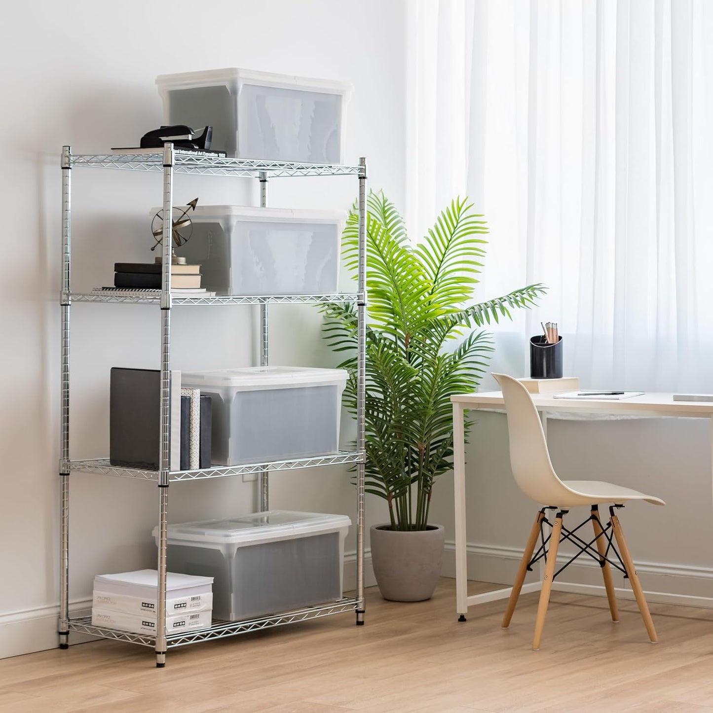 IRIS USA File Box File Organizer w/Hinged Split Latching Lid for Letter/Legal File, Water Resistant Document Box, BPA-Free, Plastic Storage Bin Tote Organizer, Stackable, Nestable, Clear 44 Qt. 5Pack