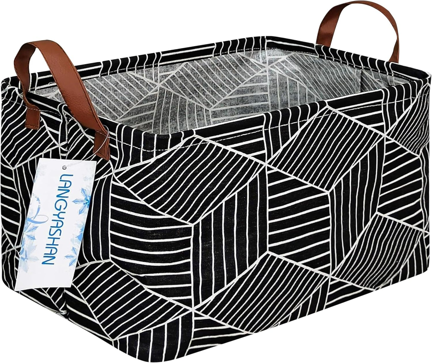 LANGYASHAN Rectangular Storage Bin Collapse Canvas Fabric Cartoon Storage Basket with Handles for Organizing Home Kitchen Boys and Girls Toys Office Closet Shelf Baskets (Black Diamond)