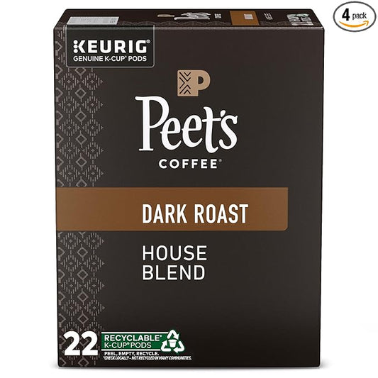 Peet's Coffee, Dark Roast Keurig K-Cup Pods - House Blend 88 Count (4 Boxes of 22 Pods)