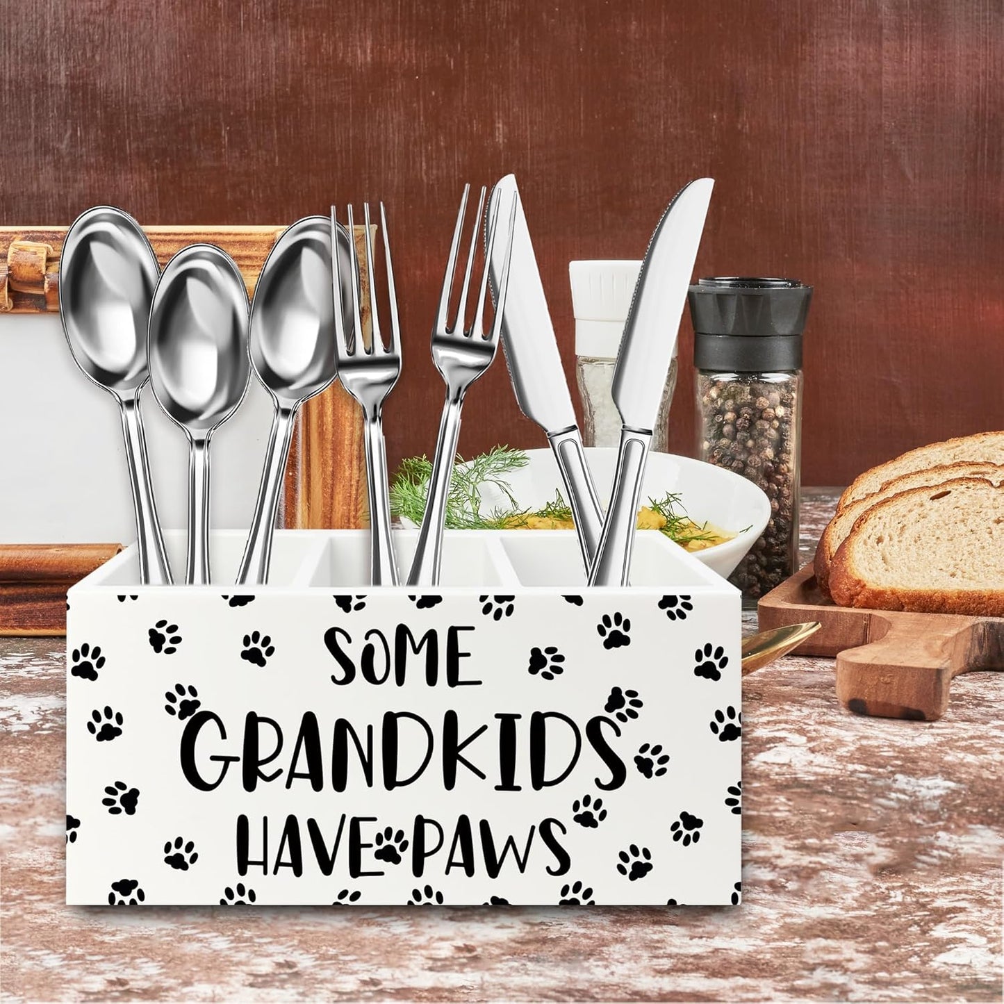 Dog Grandparents Gifts Pen Pencil Holder Organizer for Desk, Some Grandkids Have Paws Wooden Box Signs Decorations for Home Office Desk Tabletop, Dog Grandma Grandpa Gifts