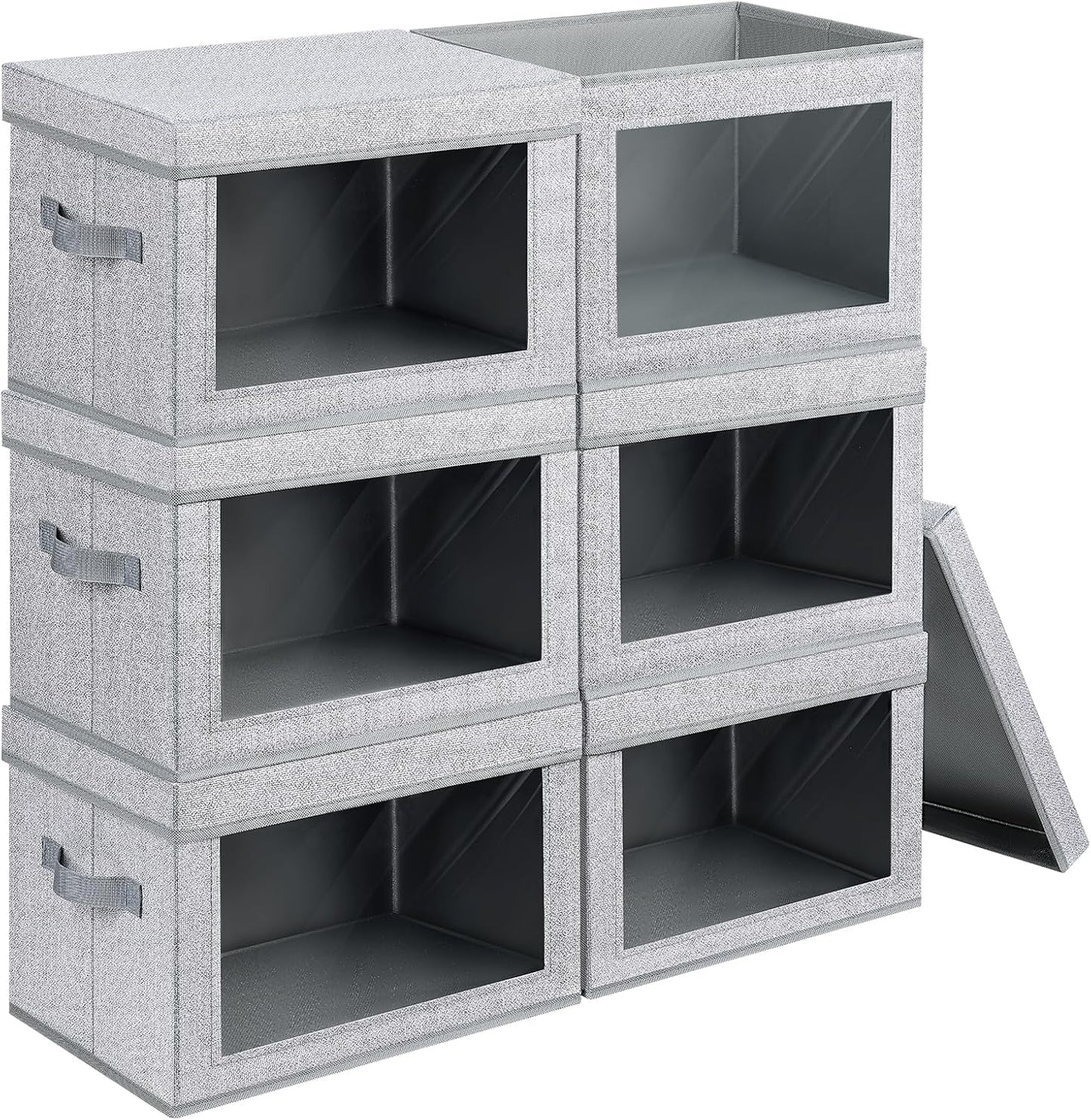 Stackable Storage Bins with Lids - Medium Storage Box with Lids, Foldable Storage Bins, Wardrobe Clothes Organizer with Window, Cubes Storage Bins for Living Room, 6 Pack, Blended