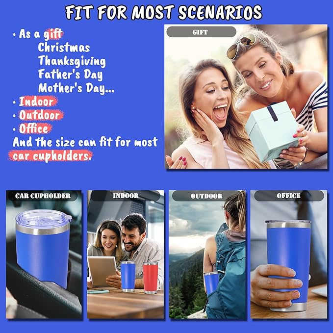 20 oz Tumbler with lid Double Wall Vacuum Insulated Tumblers Stainless Steel Coffee Mug Travel Coffee Tumbler Powder Coated Tumbler Cup Keep Hot&Cold - (Dark Blue 1 Pack)