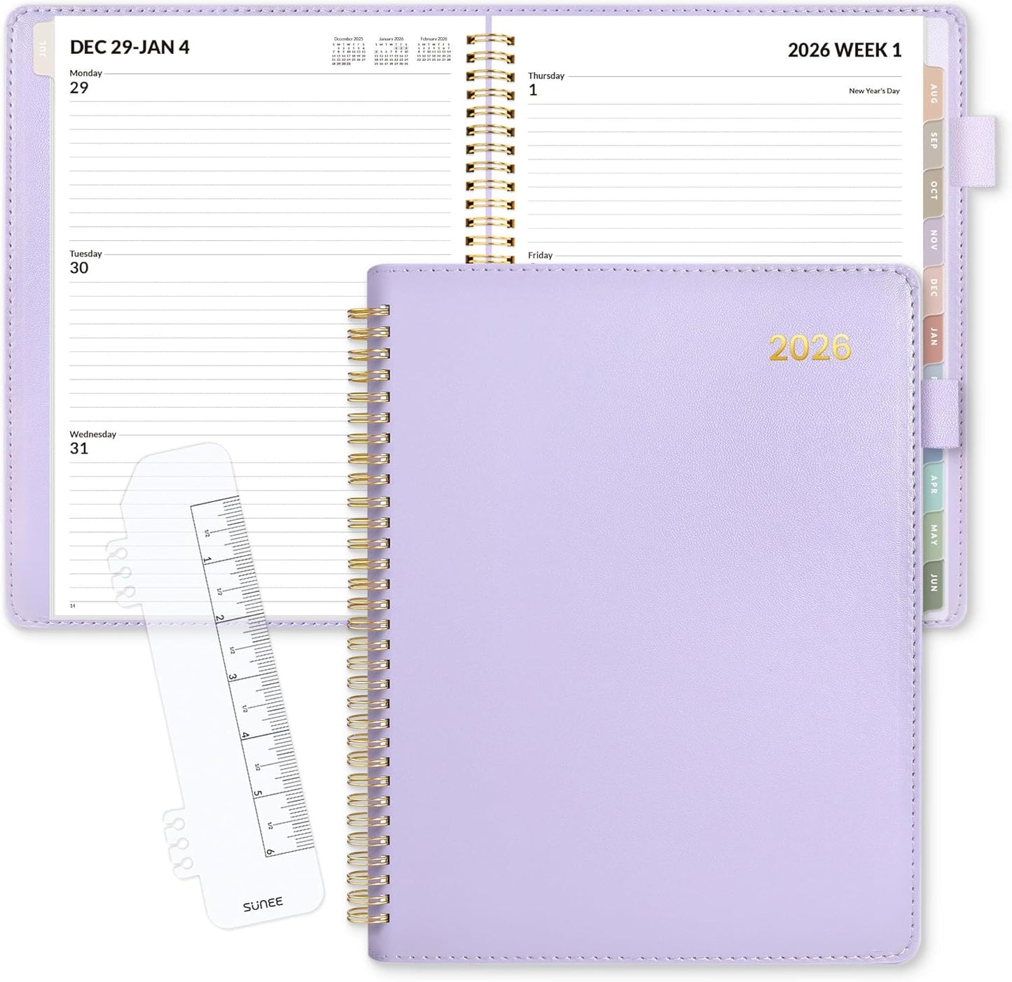 SUNEE 2026 Weekly & Monthly Planner 9"x11.2"- 12 Month (January 2026 - December 2026), Vegan Leather Cover, Pocket, Bookmark, Notes, Monthly Tab, Purple