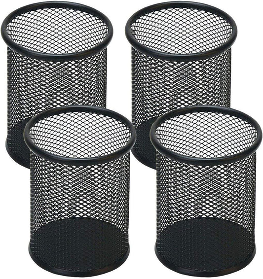 Pen Holder Mesh Pencil Holder Metal Pen Holder Cup Pencil Cup Holder for Desk Office Pen Organizer Black, 4 Pack
