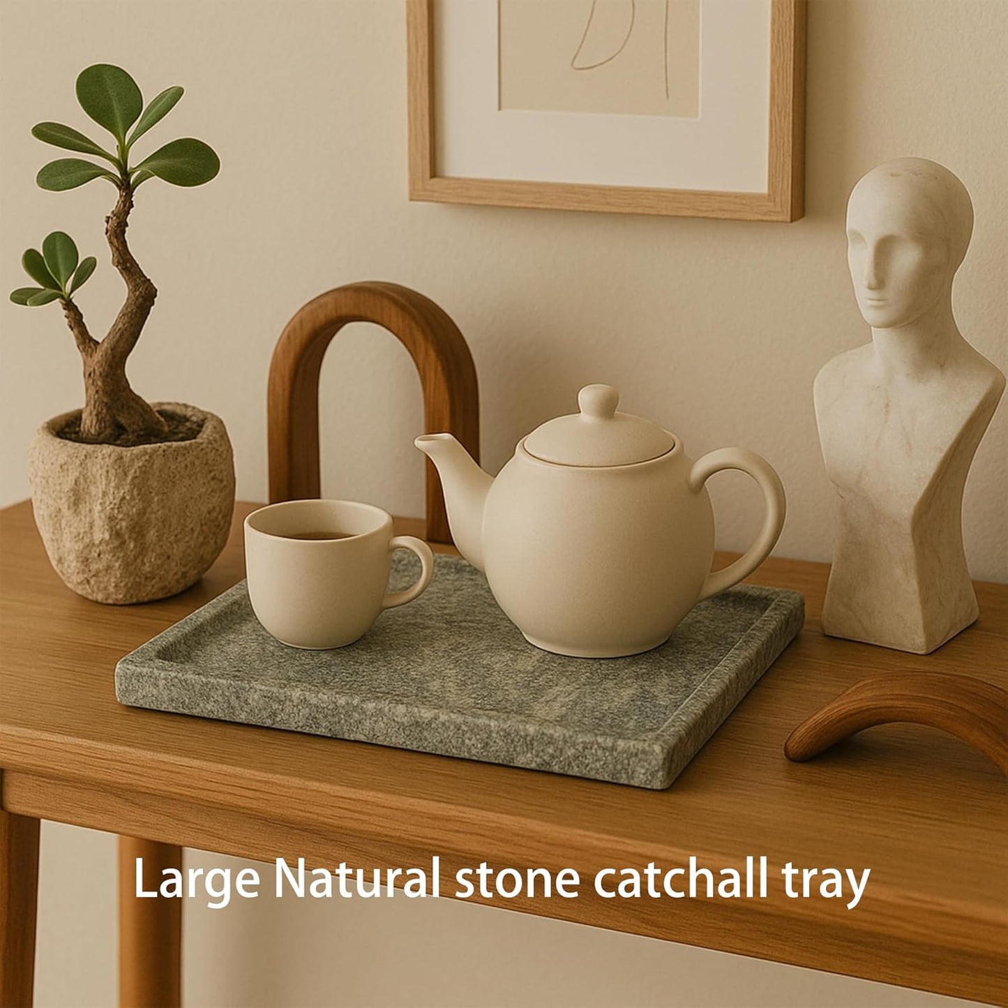 Large Stone Granite Vanity Tray 12 x 8 in - Rectangular Sand-Blasted Non-Slip Organizer with Grooved Edge, Vintage Catchall for Bathroom, Kitchen, Entryway & Bedroom (Imperial Green)