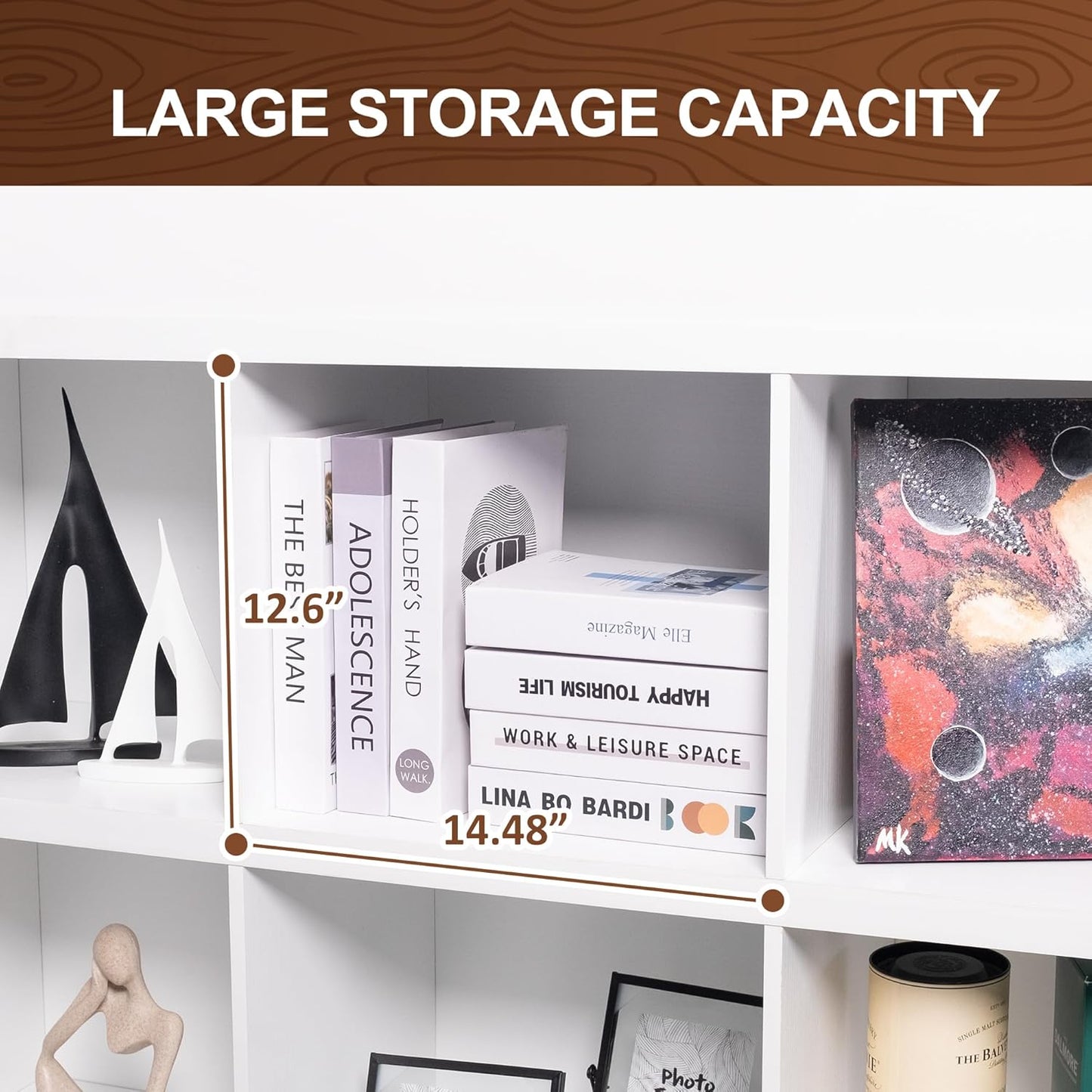 8 Cube Storage Organizer, Industrial Horizontal Bookshelf, Accent Cube Shelf, Corner Bookcase for Living Room, Home Storage, 63 Inches, White