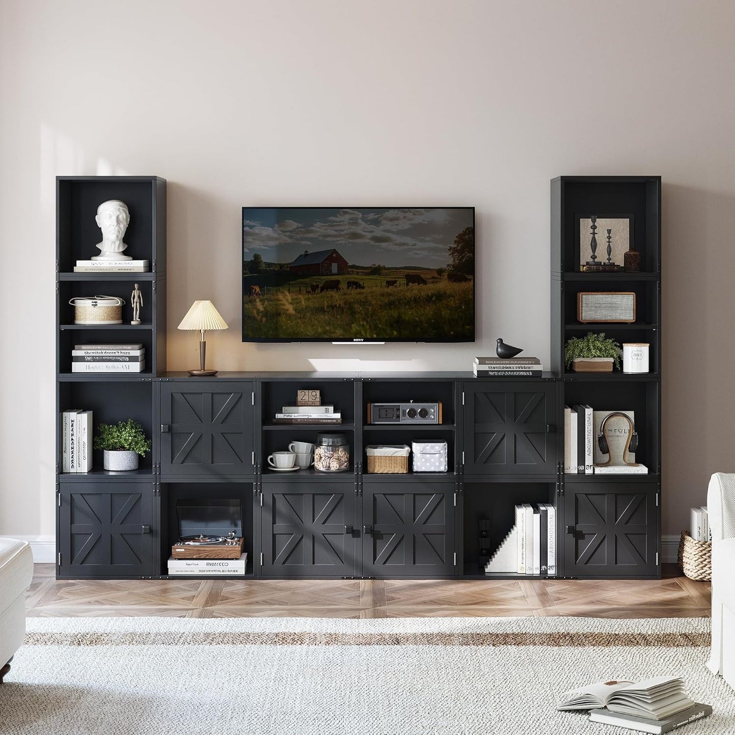 4-Tier Stackable Cube Storage Organizer, DIY Bookcase with 4 Removable Open Shelves & Anti-Tip Design, Cube Book Shelf for Bedroom, Office, Dorm,30" W x 11.81" D x 30" H, Black