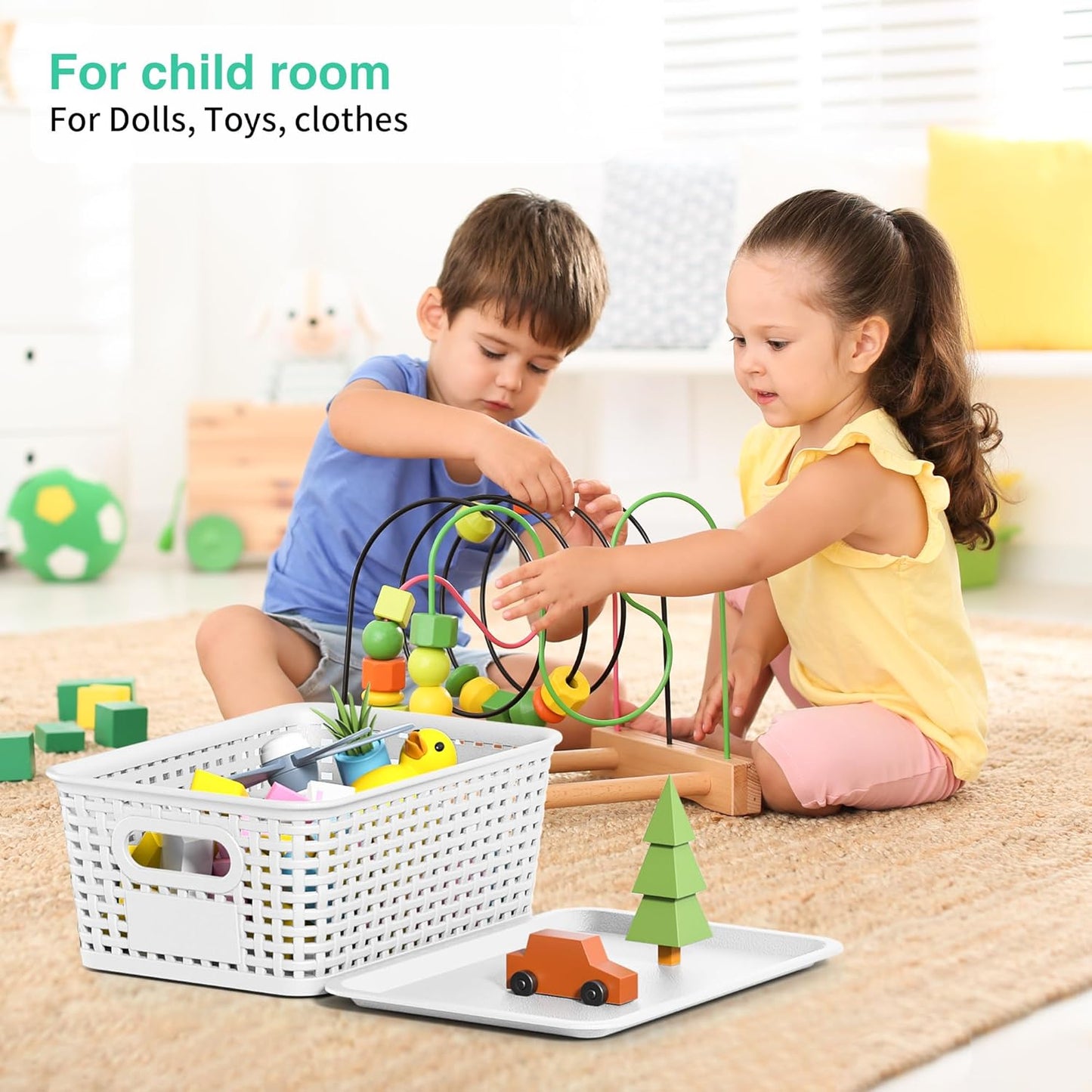 8-Pack White Plastic Storage Baskets with Lids, Label Organizers, Stackable Organizer Containers: For Organizing Shelves, Drawers, Desk Closets, Playrooms, Classrooms, Offices