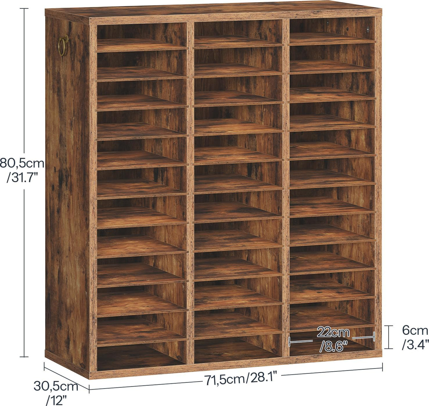 HOOBRO Literature Organizer, 36Compartments Wooden Mail Organizer, Countertop Literature Sorter with Adjustable Shelves for Home, Office, School, Student Mailbox for Classroom, Rustic Brown FG123WF01