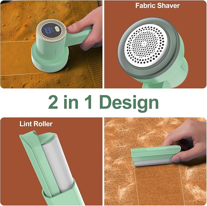 Fabric Shaver Fuzz Remover Rechargeable, HOMEASY Electric Lint Remover Shaver with 3 Blades & LED Digital Display, Sweater Couch Fabric Pill Shaver for Sweater, Couch, Furniture