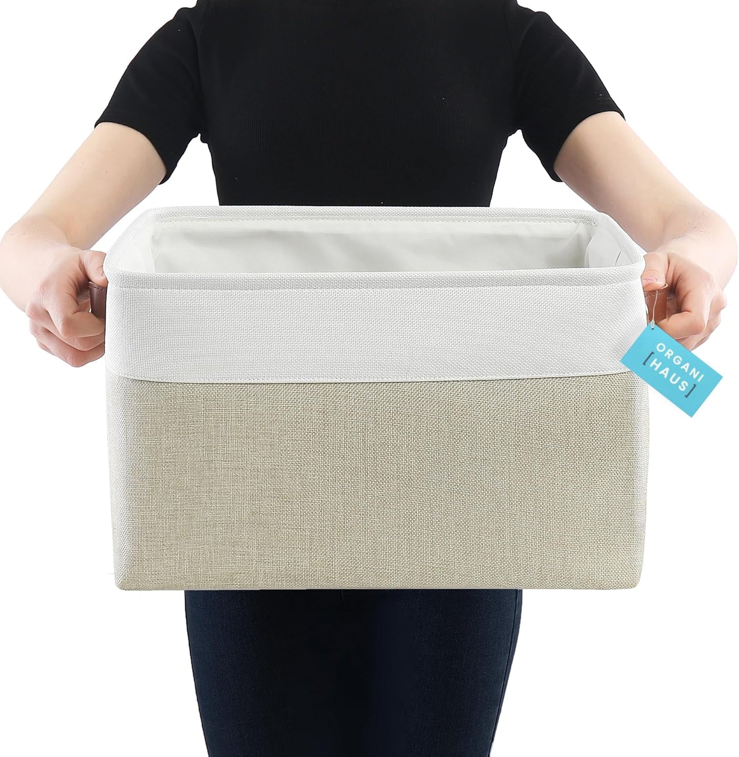 OrganiHaus Extra Large Fabric Storage Baskets for Shelves 3 Pack, 16x13in Closet Storage Bins for Shelves, Canvas Baskets for Organizing, Linen Closet Organizers, Cloth Basket, Beige/Off-White