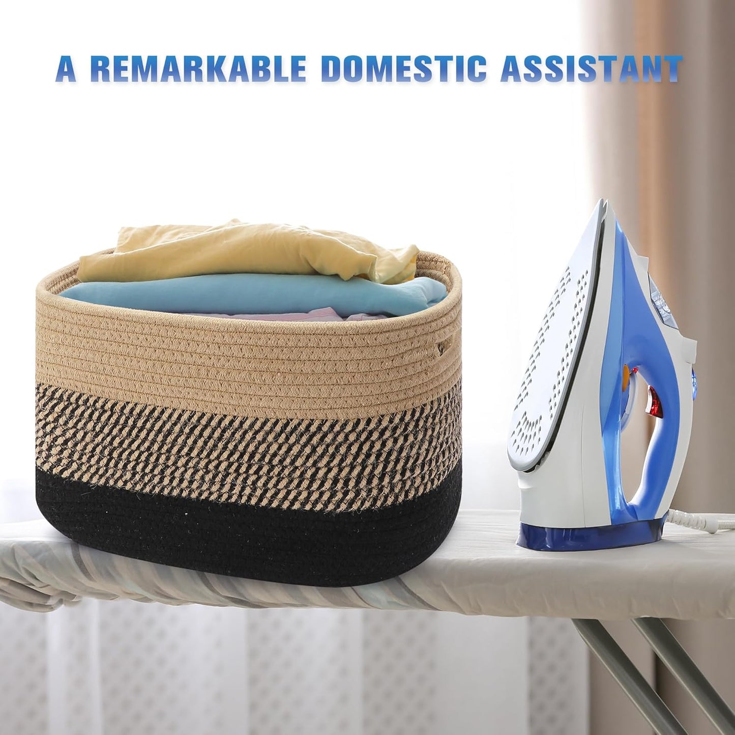 4 Pack Woven Storage Baskets for Organizing - Cotton Rope Baskets for Closet, Toys, Books, Towels, Durable Storage Bins for Shelves, Living Room, Bedroom, 14.76''Lx9.84''Wx8.86''H (Brown, 13")