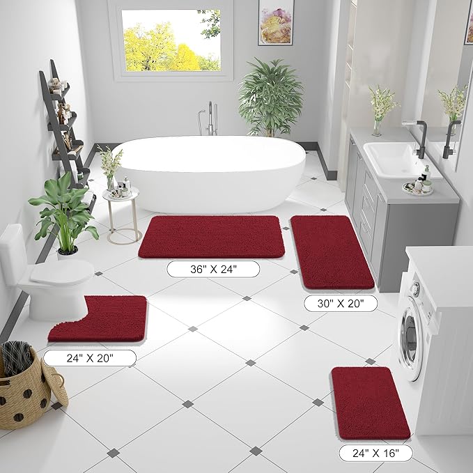 OLANLY Toilet Rugs U-Shaped 24x20, Extra Soft Absorbent Chenille Contour Bathroom Rugs for Toilet, Dry Quickly, Machine Washable, Non-Slip Bath Mat, Red