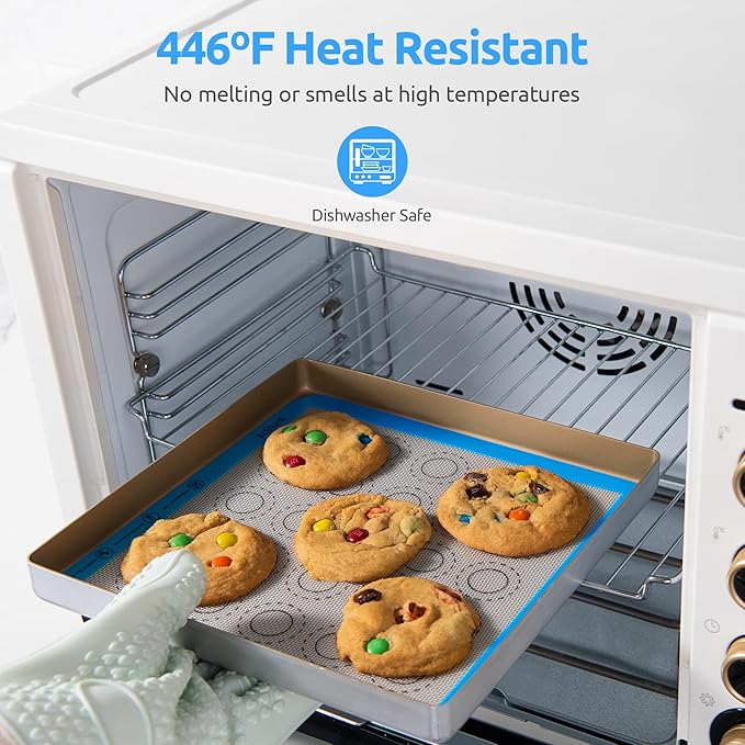 446ºF Heat Resistant Macaron Mat: U-Taste 11x11in Non Stick Silicone Baking Mat, Reusable Cookies Pastry Sheet Liner with Edge Enhancement & Circle Measurement for Square Cake Pan (2 PCS, Light Blue)