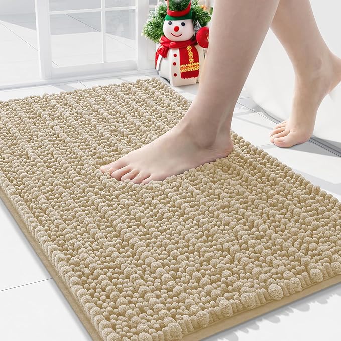 Arotive Luxury Chenille Bathroom Rug Mat, Extra Soft Thick Absorbent Shaggy Bath Rugs, Non-Slip Machine Wash Dry, Plush Bath Mats for Bathroom, Shower and Tub, 30x20, Beige