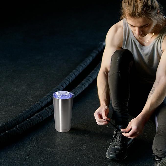 20 oz Tumbler with lid Double Wall Vacuum Insulated Tumblers Stainless Steel Coffee Mug Travel Coffee Tumbler Powder Coated Tumbler Cup Keep Hot&Cold - (Stainless 6 Pack)