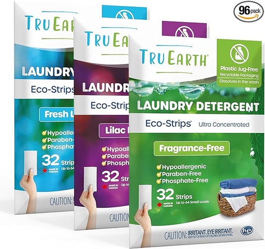 Tru Earth Laundry Detergent Sheets Bundle - Up to 192 Loads (96 Sheets) - Original Eco-Strip Liquidless Laundry Detergent, Travel Laundry Sheets - Scent Variety Pack