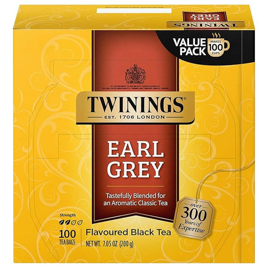 Twinings Earl Grey Black Tea Individually Wrapped Bags, 100 Count (Pack of 1), Flavoured with Citrus & Bergamot, Caffeinated, Enjoy Hot or Iced, 100 Teabags