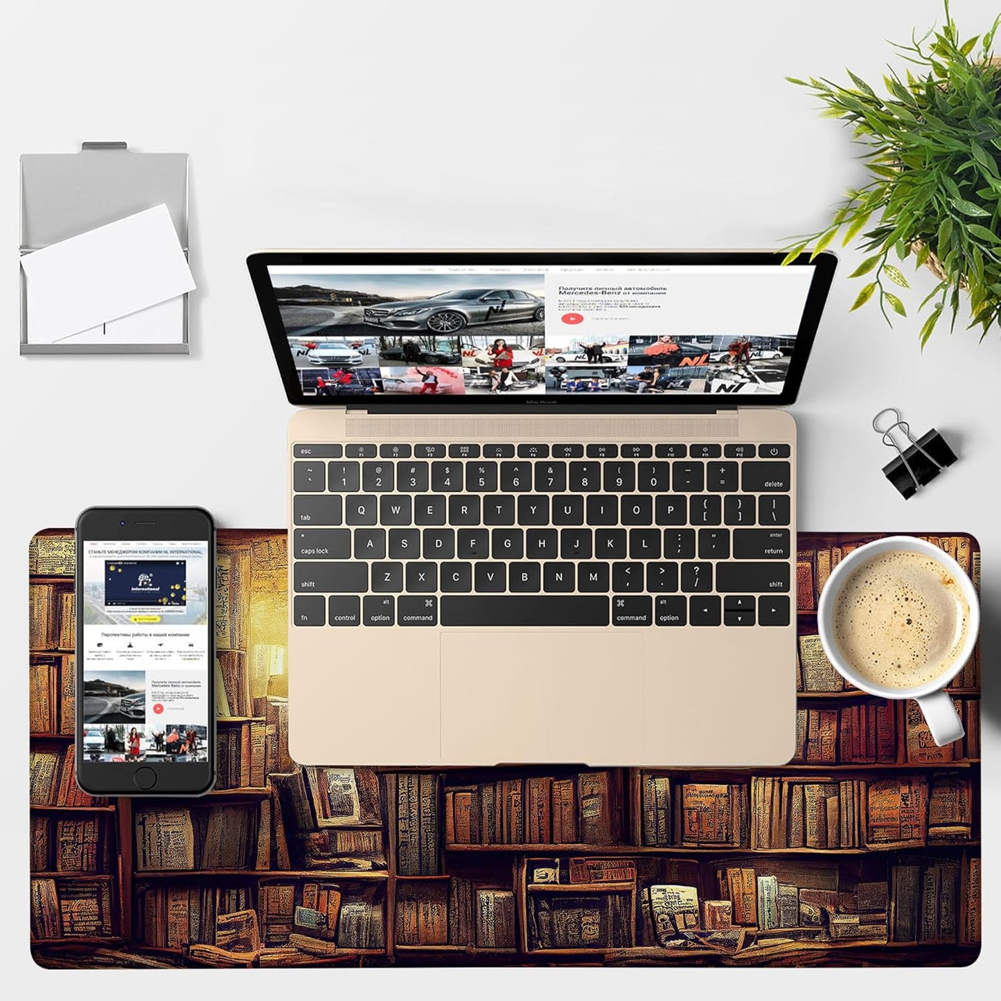 Gaming Desk Pad Large Extra Length Retro Bookshelf Mouse Pad Keyboard Laptop Non-Slip Waterproof with Rubber Base Thick Stitched Edge Mouse Mat for Office Home 35.4 x 15.7 Inches