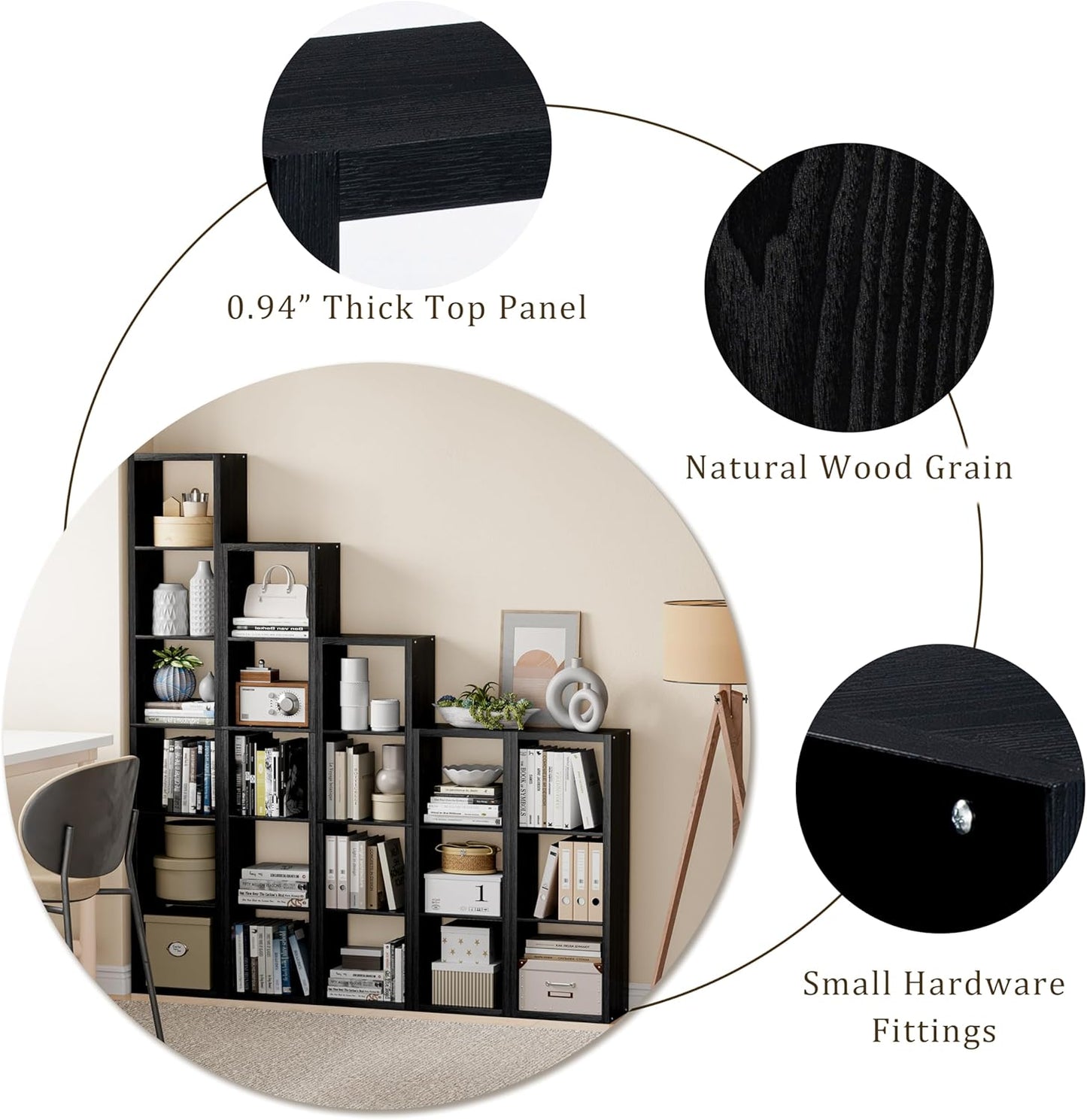 Tall Cube Storage Organizer Bookcase, 5 Tier 11 inch Open Back Cubical Shelf with Thickened Border, Display Bookshelf for Living Room, Home Office, Sturdy Room (Black, 5 Cube,Vertical)