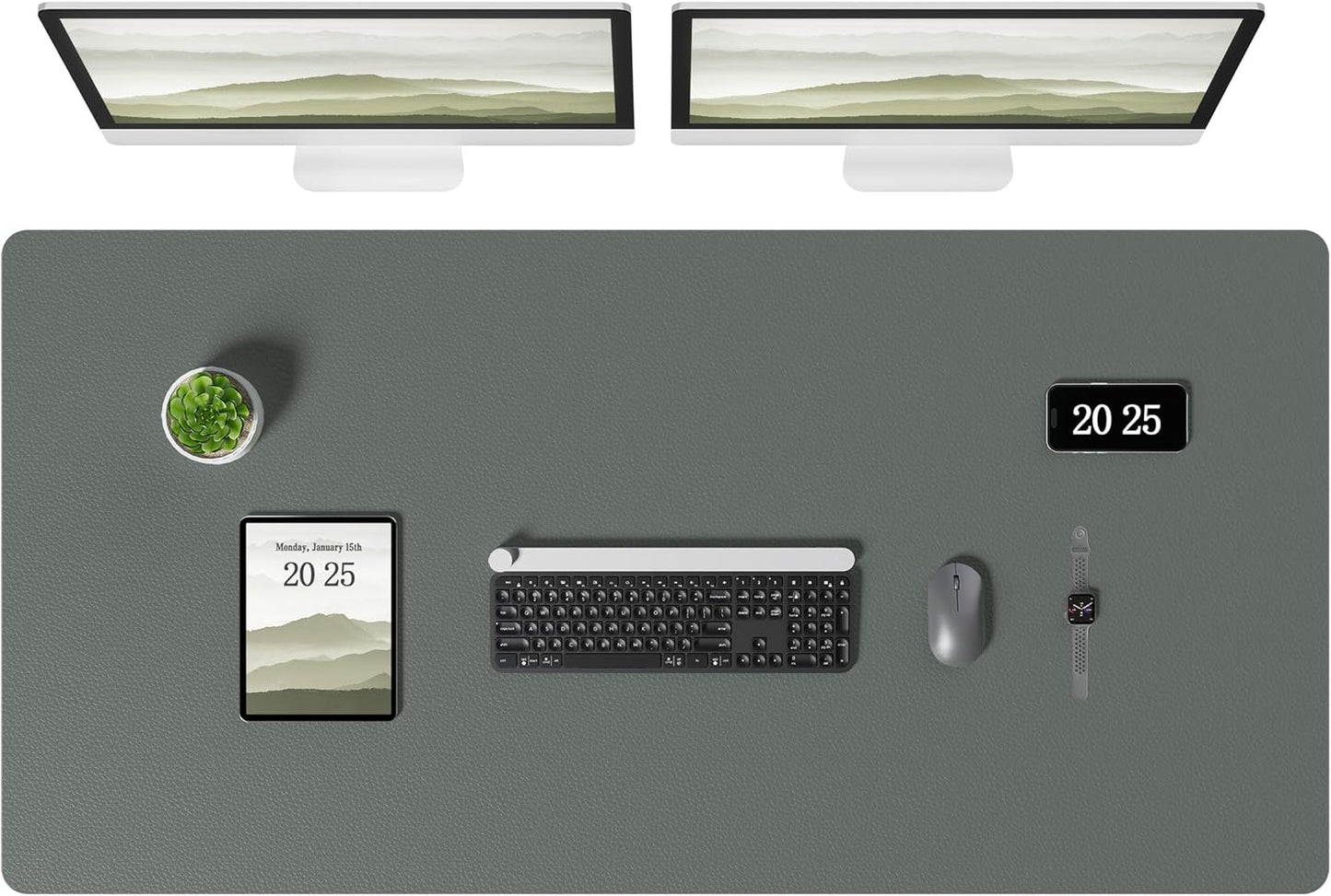 Aothia Leather Desk Pad Protector, Office Desk Mat, Large Mouse Pad, Laptop Desk Pad, Non-Slip PU Leather Desk Blotter, Waterproof Desk Writing Pad for Office and Home (Jungle Green, 47" x 24")