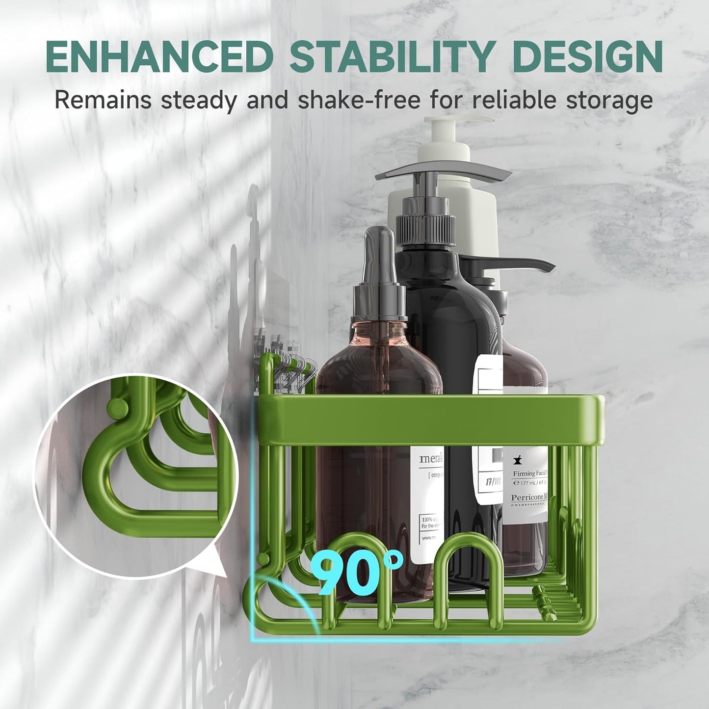 Veken Rustproof & Waterproof Shower Caddy 6-Pack, No Drilling Adhesive Shelves Rack with Soap Holder, Large Capacity Bathroom Organizers and Storage, Wall-Mounted Kitchen & Home Decor, Green