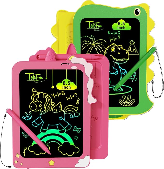 TEKFUN Toddler Boy Toys, 2 Pack LCD Writing Tablet for Kids, Doodle Board Dinosaur Toys, Travel Essentials Toys for 3 4 5 6 Year Old Boys Girls, Easter Birthday Christmas Gifts (8.5inch Green&Pink)