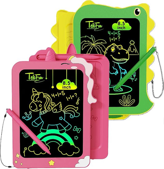 TEKFUN Toddler Boy Toys, 2 Pack LCD Writing Tablet for Kids, Doodle Board Dinosaur Toys, Travel Essentials Toys for 3 4 5 6 Year Old Boys Girls, Easter Birthday Christmas Gifts (8.5inch Green&Pink)