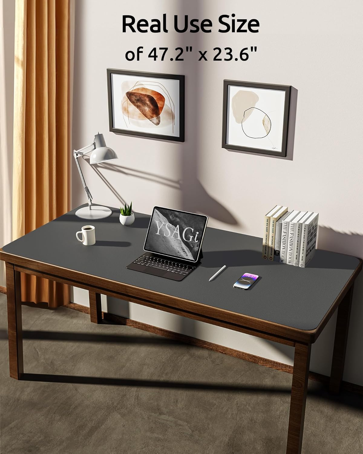 YSAGi Leather Desk Protector, Office Mat, Large Mouse Mat, Non-Slip PU Leather Blotter, Laptop Desk Pad, Waterproof Writing Pad for Office and Home (Dark Grey, 47.2" x 23.6")