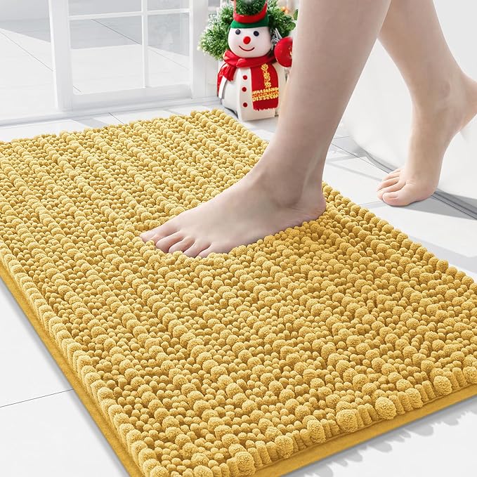 Arotive Luxury Chenille Bathroom Rug Mat, Extra Soft Thick Absorbent Shaggy Bath Rugs, Non-Slip Machine Wash Dry, Plush Bath Mats for Bathroom, Shower and Tub, 34x21, Yellow