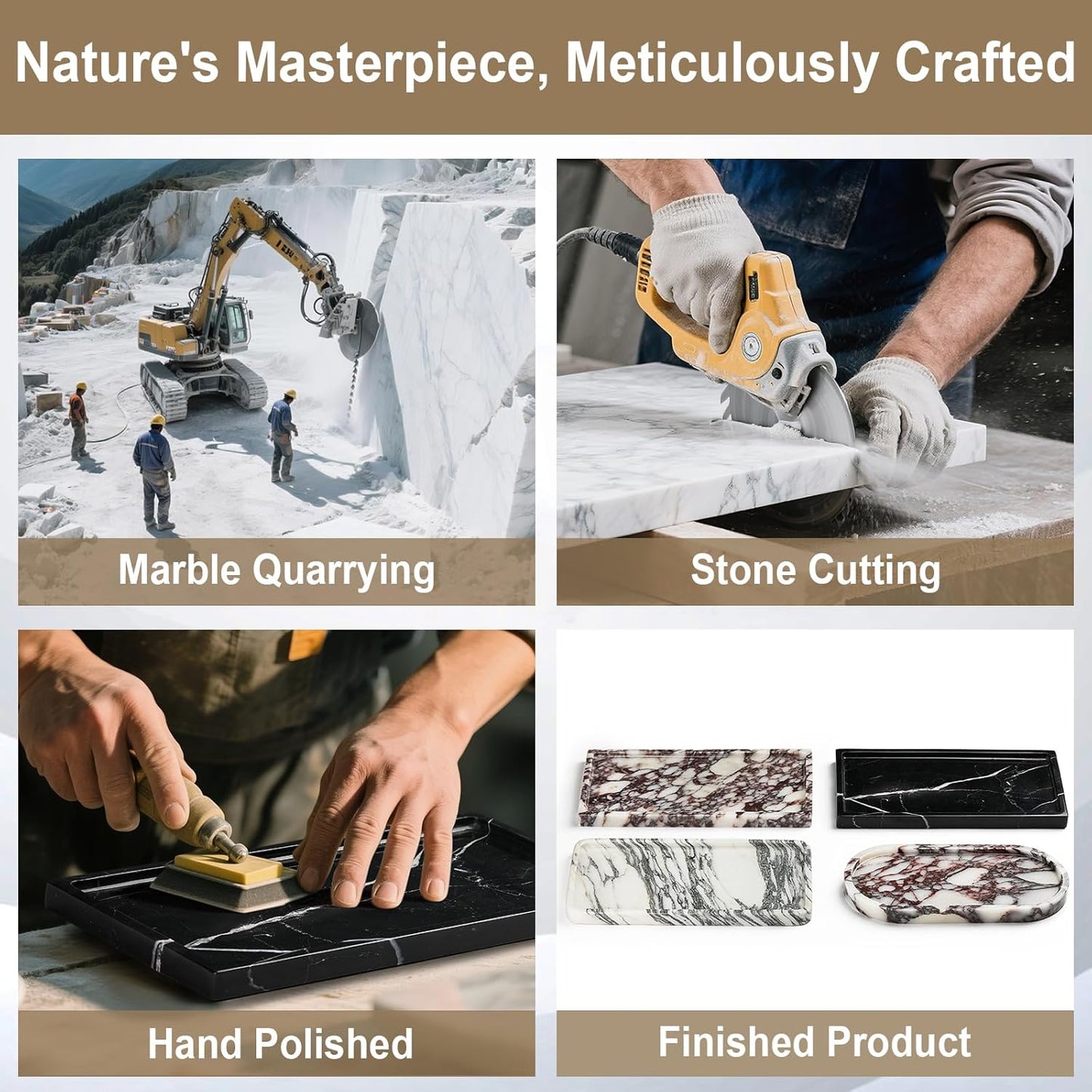 Natural Marble Vanity Tray - Moujings Genuine Marble Perfume Tray for Bathroom Decor, Stone Bathroom Vanity Organizer Tray for Kitchen Counter, Candles, Jewelry, Coffee, Makeup, Key