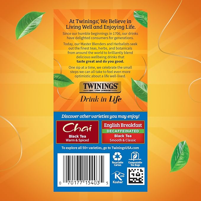 Twinings Variety Pack Black Tea Bags, 20 Count (Pack of 6), Includes English Breakfast, Early Grey, Irish Breakfast, and Lady Grey, Caffeinated, Enjoy Hot or Iced, 120 Teabags