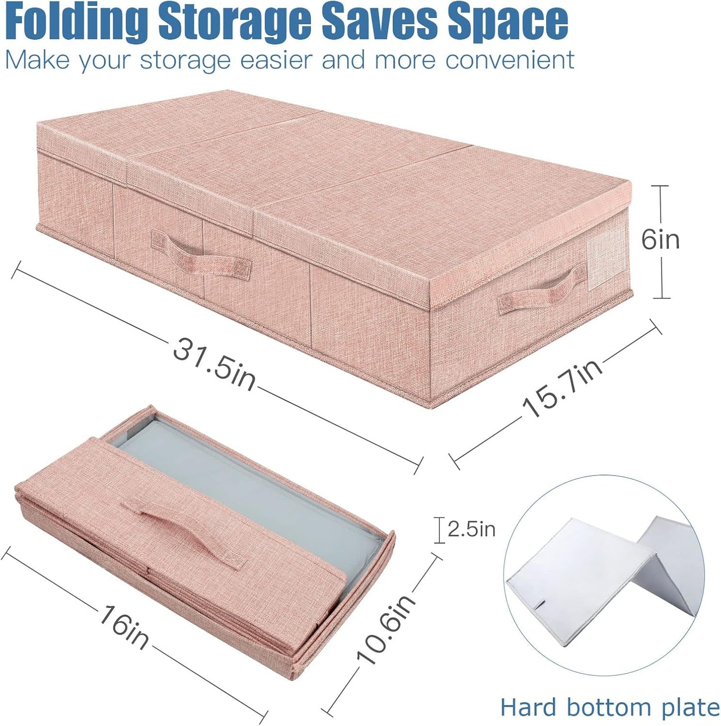 Underbed Storage Containers Bin with Lids, Large Under Bed Storage Organizer Box with Handle, Foldable Under the Storage Bags for Organizing Clothes, Shoes, Blankets, Pillows
