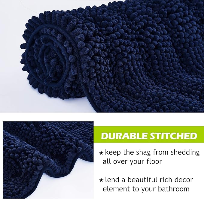 KGORGE Bathroom Rugs Mats - Water Absorbent Bath Mat Non-Slip Extra Soft Thick Shaggy Plush Carpet for Tub Kitchen Toilet Decorations Gifts, Navy Blue, 47 x 24, 1 Piece