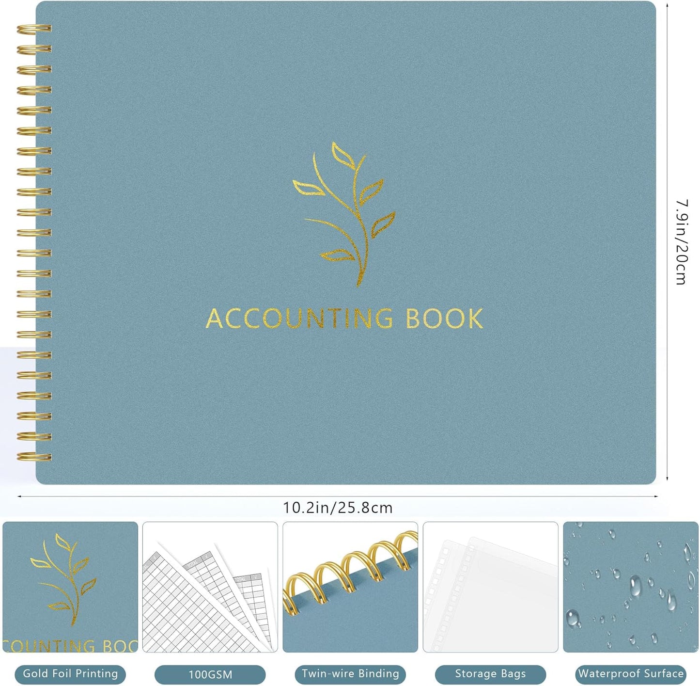 Accounting Ledger Book for Small Business Bookkeeping Personal Use, Horizontal Expense Tracker Notebook for Family Budget, Bookkeeping Record Book Money Expense Income Log Journal, Pastel Blue