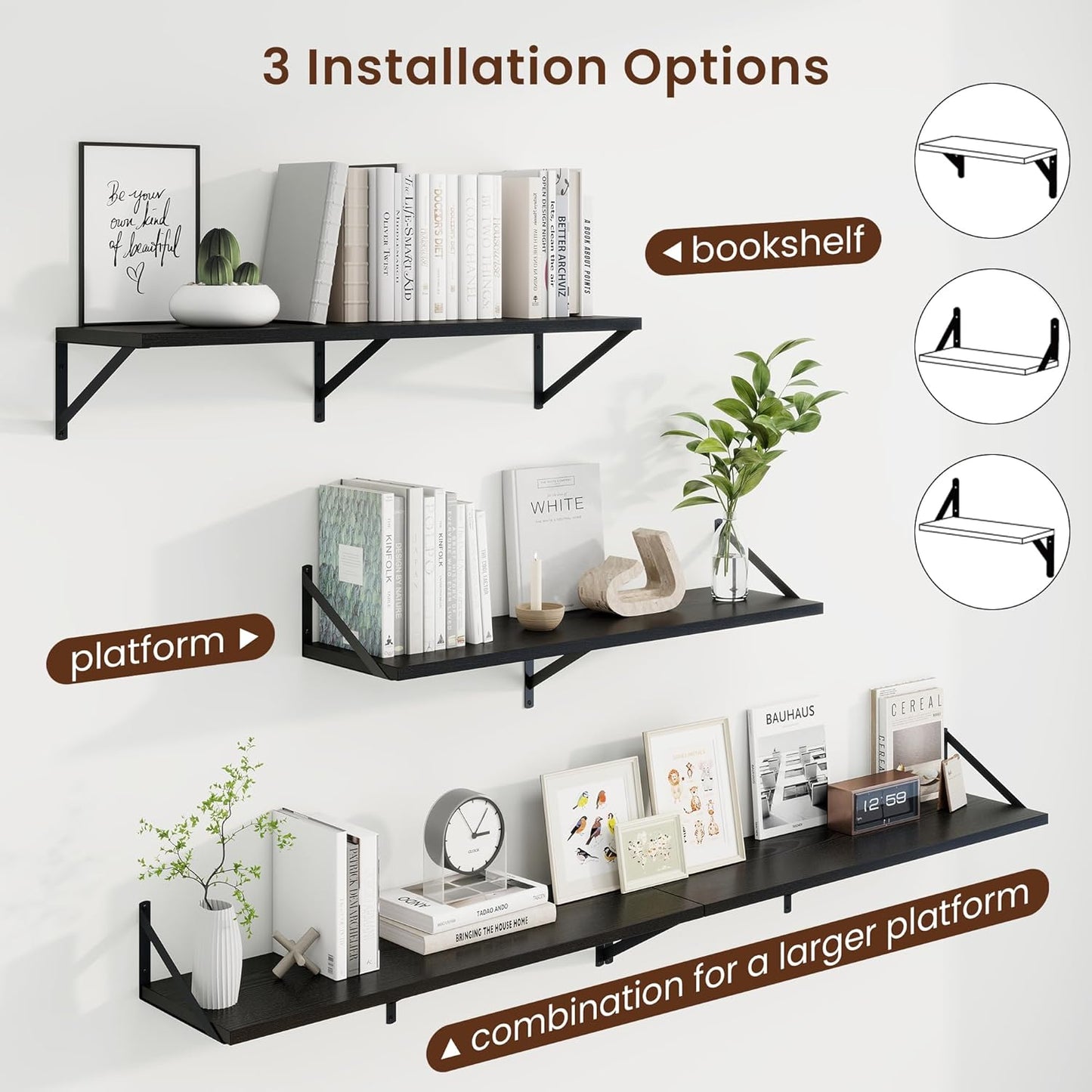 Axeman Black Floating Shelves for Wall - 36 Inch Wide x 10 Inch Deep Floating Shelves Set of 2 -Black Wide Wall Shelves for Living Room Bathroom Bedroom