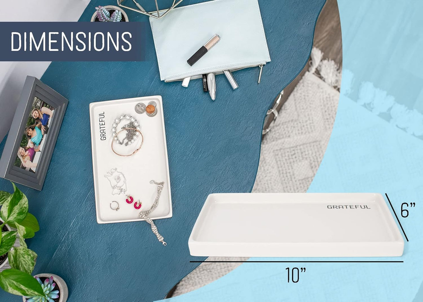 NAT & Jules Grateful 10 x 6 Ceramic Stoneware Vanity Tray - Perfect Bathroom or Kitchen Counter Organization Décor: Sponge Holder, Soap Dish, Jewelry and Perfume Tray, Grateful Cream