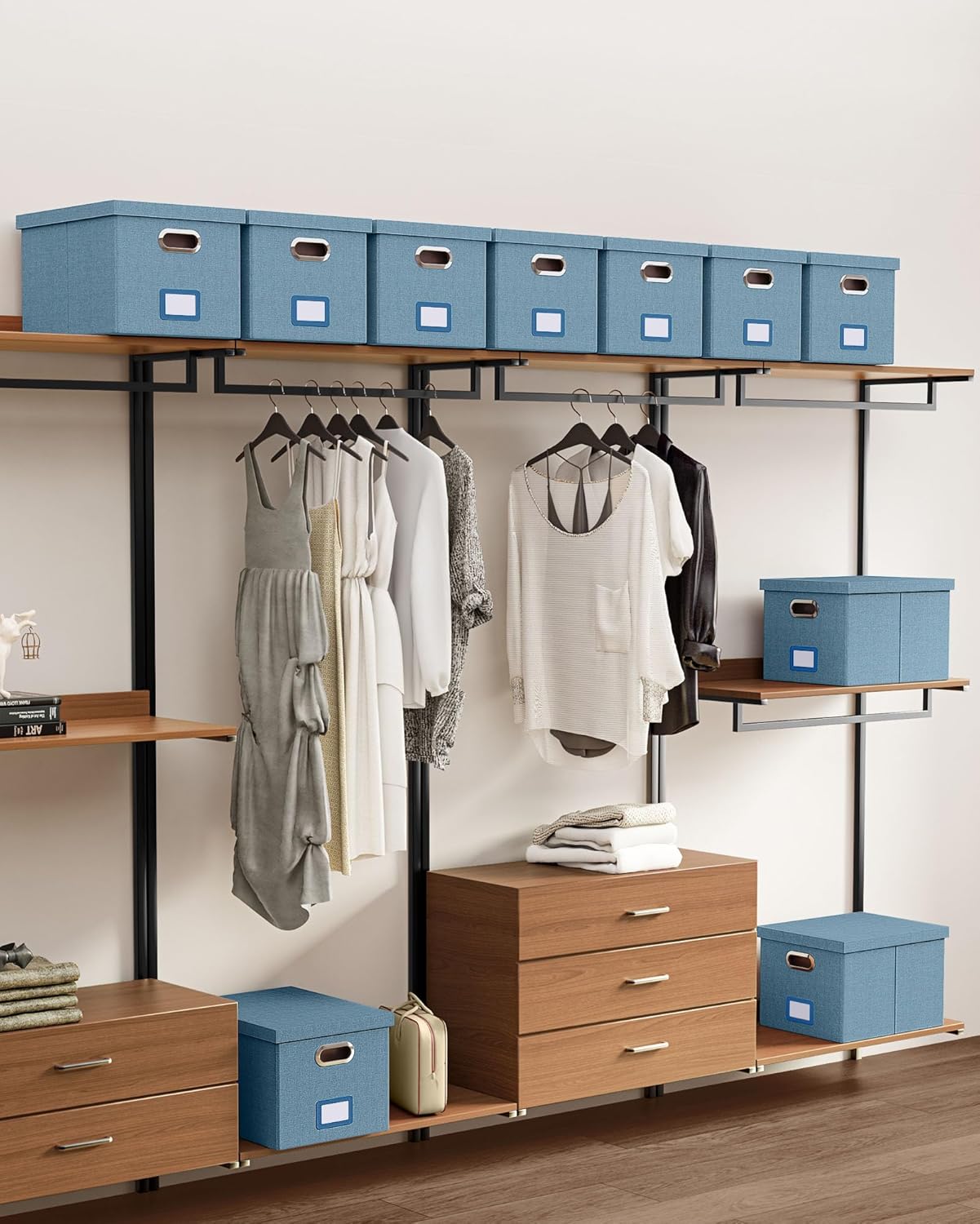 2 Pack File Storage Organizer, Filing Box, Portable File Box with Lid, Fit for Letter/Legal File Folder Storage, Document Organizer, Dark-blue