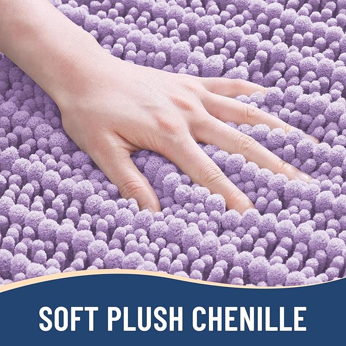 Arotive Luxury Chenille Bathroom Rug Mat, Extra Soft Thick Absorbent Shaggy Bath Rugs, Non-Slip Machine Wash Dry, Plush Bath Mats for Bathroom, Shower and Tub, 24x16, Light Purple