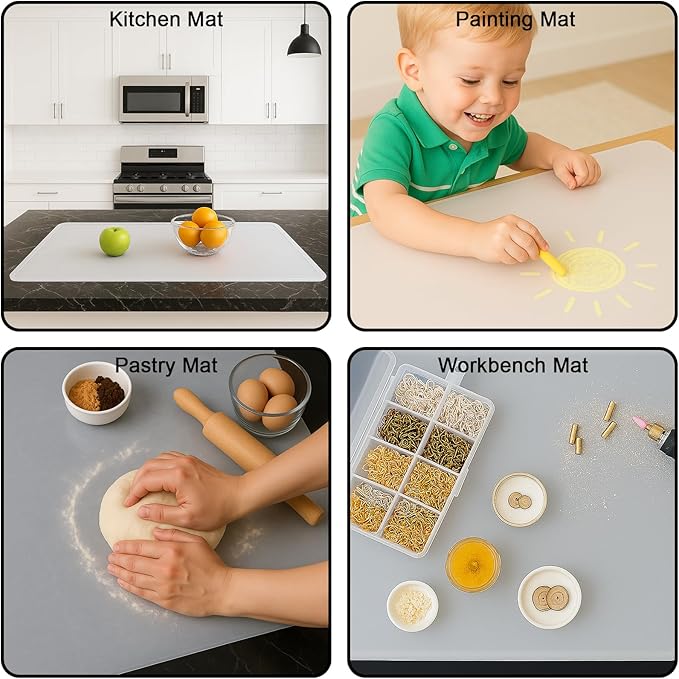 Silicone Mat 35.4"x23.6" Silicone Mats for Kitchen Counter Heat Resistant Mats for Countertop, Countertop Protector Mat, Edge Heightening Nonstick Waterproof Multipurpose Table Mat Translucent